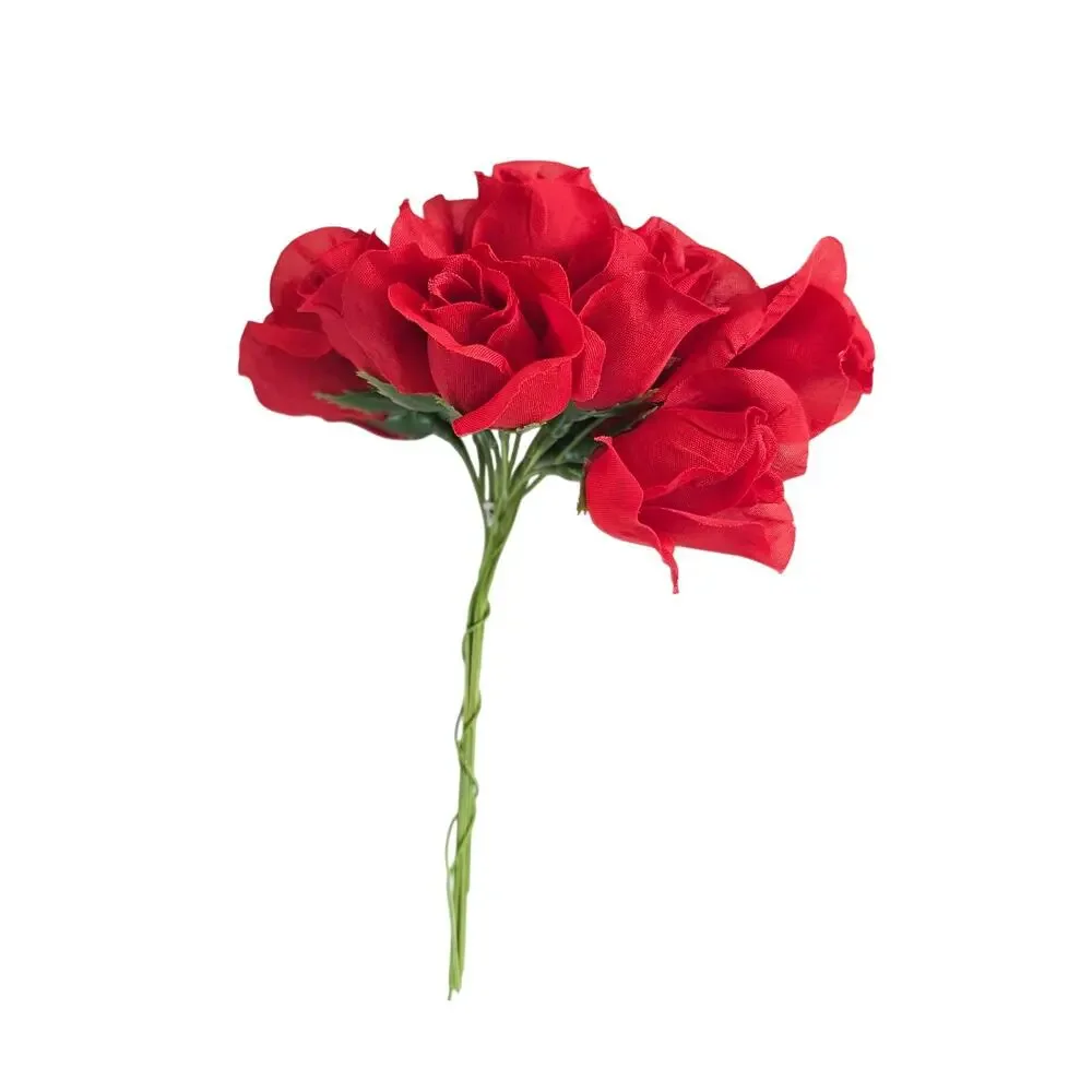 Red Artificial Silk Rose Picks Wired Stems Wedding Craft 1
